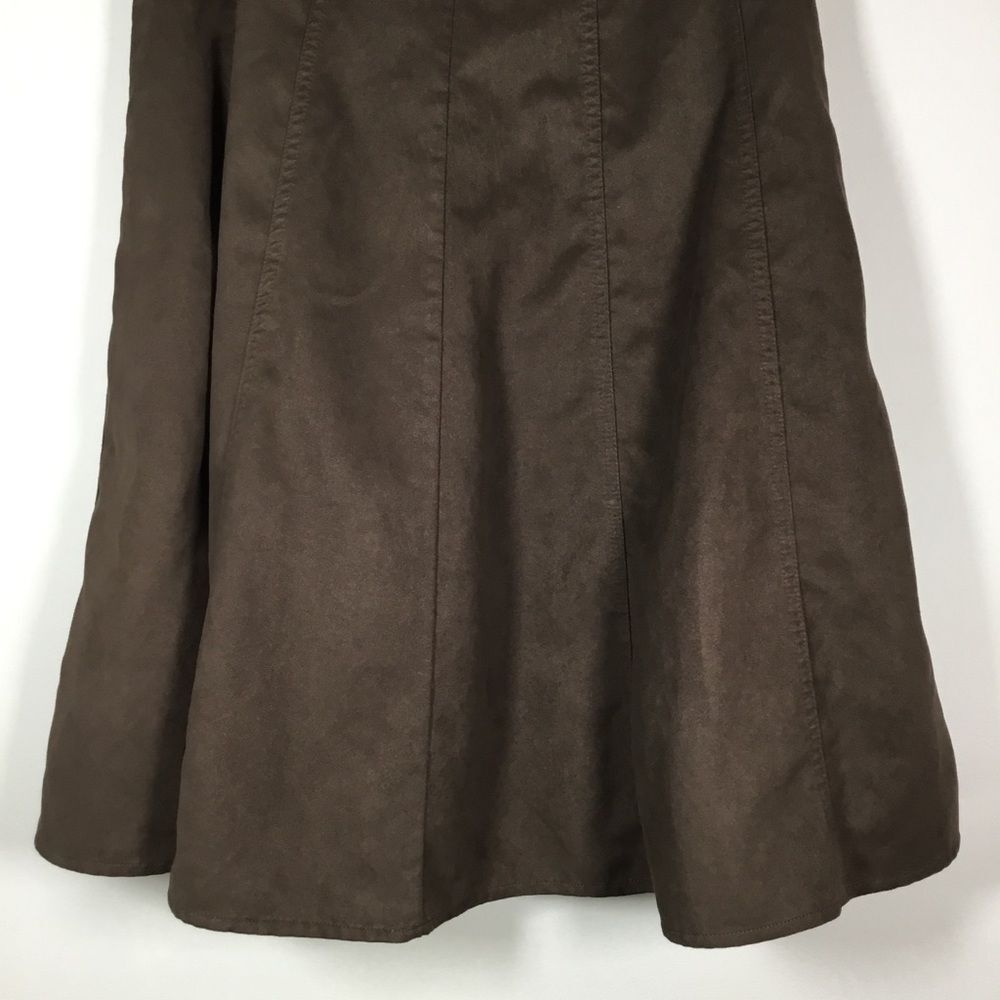 Brown faux vegan suede western prairie a line skirt satin liner size 6 waist 30” - Picture 3 of 8
